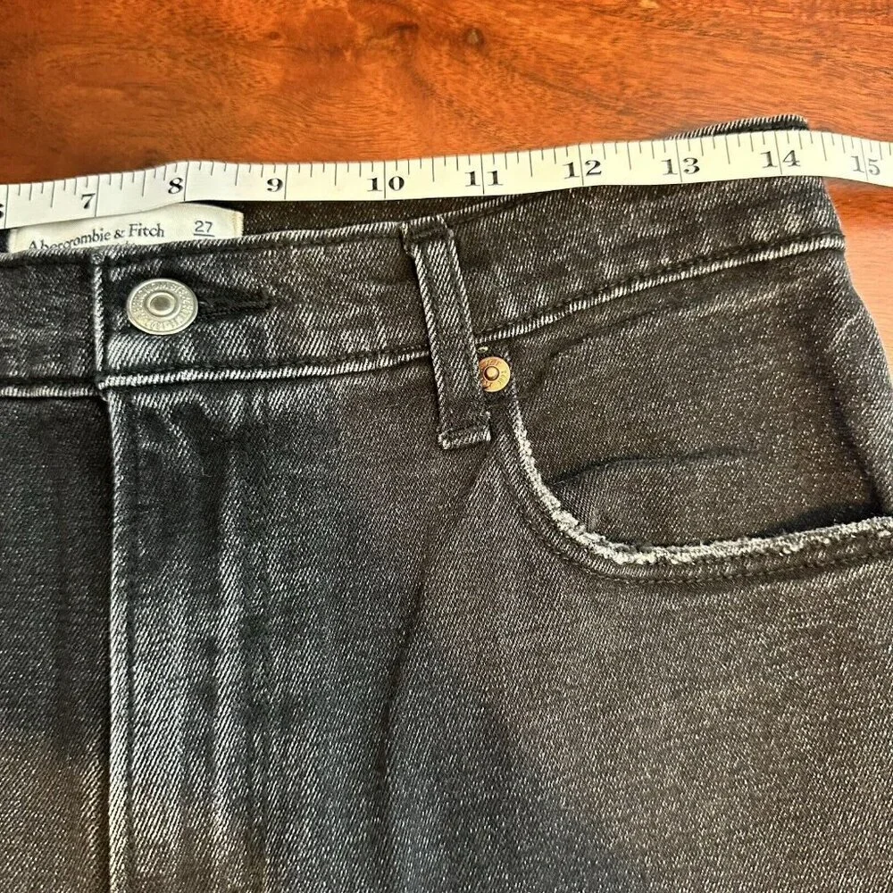 Abercrombie & Fitch Jeans 27/4S Black Ankle Straight Ultra High Rise Distressed - Picture 9 of 11